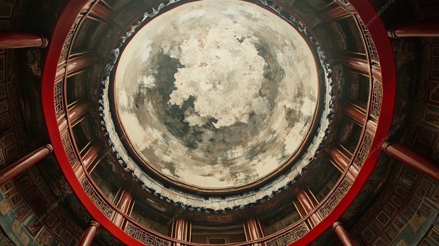 仰望中式建筑穹顶天空