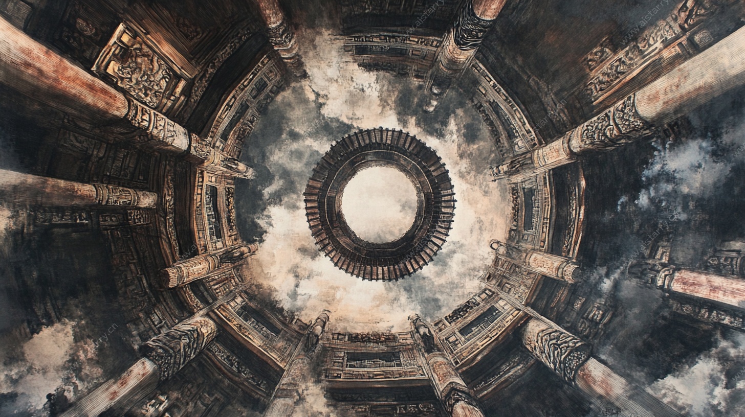 神秘古建筑穹顶仰视景观