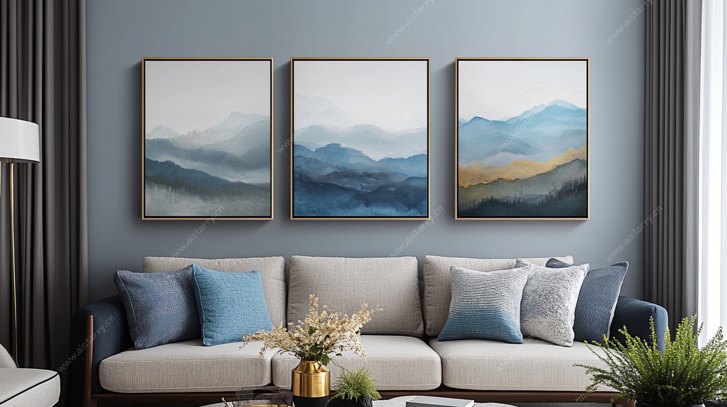 客厅三联山水装饰画