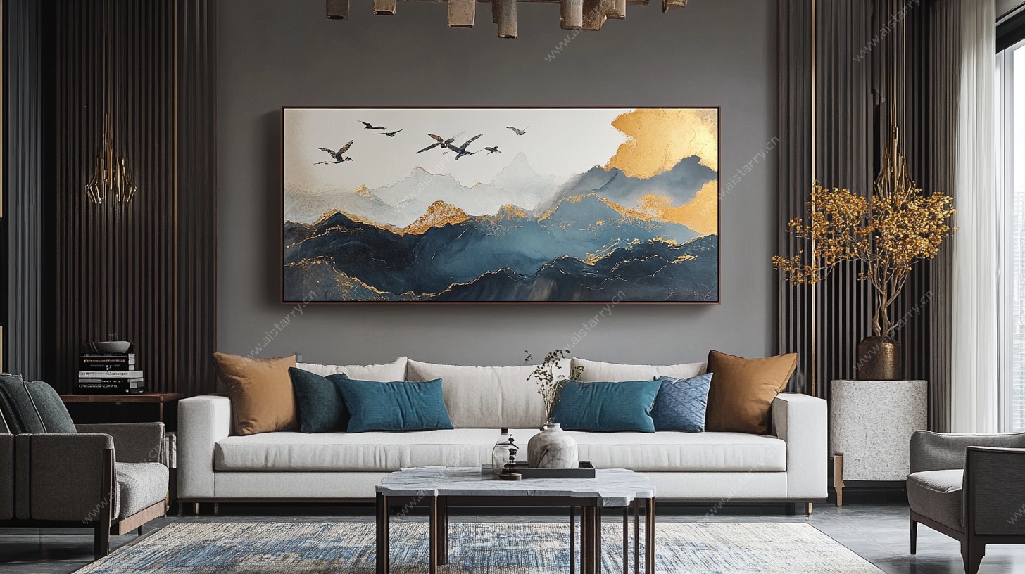 现代风客厅的山水装饰画