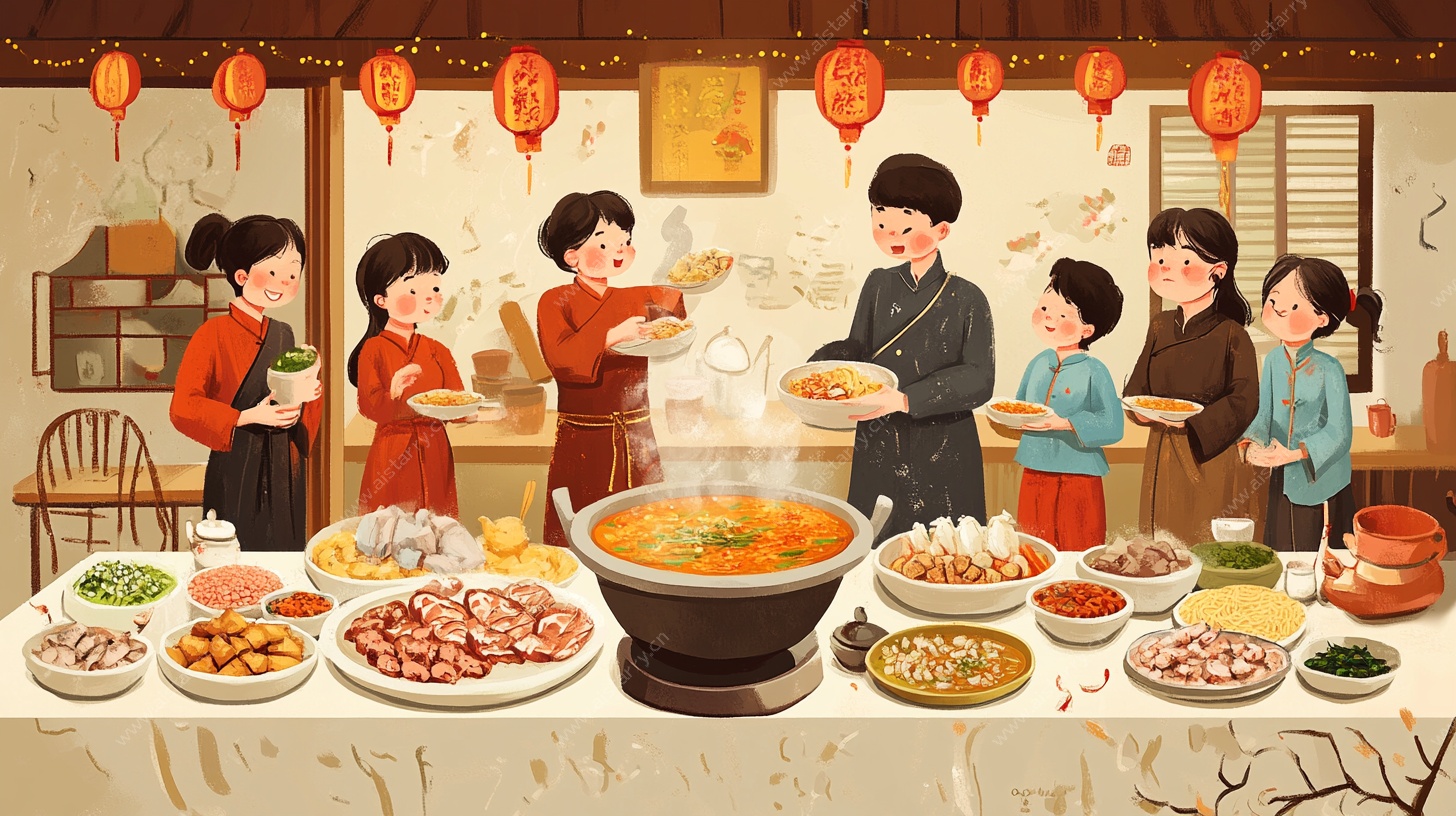 家庭团圆年夜饭场景