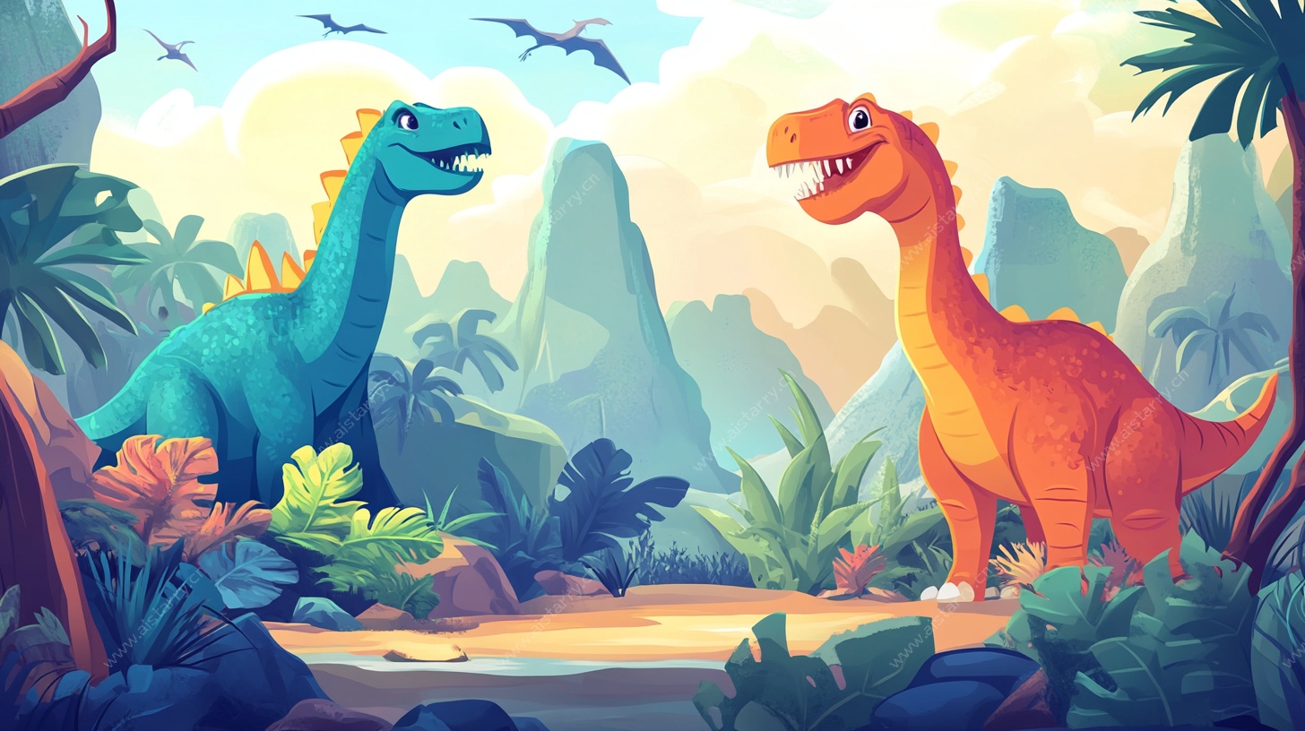 恐龙在丛林中嬉戏