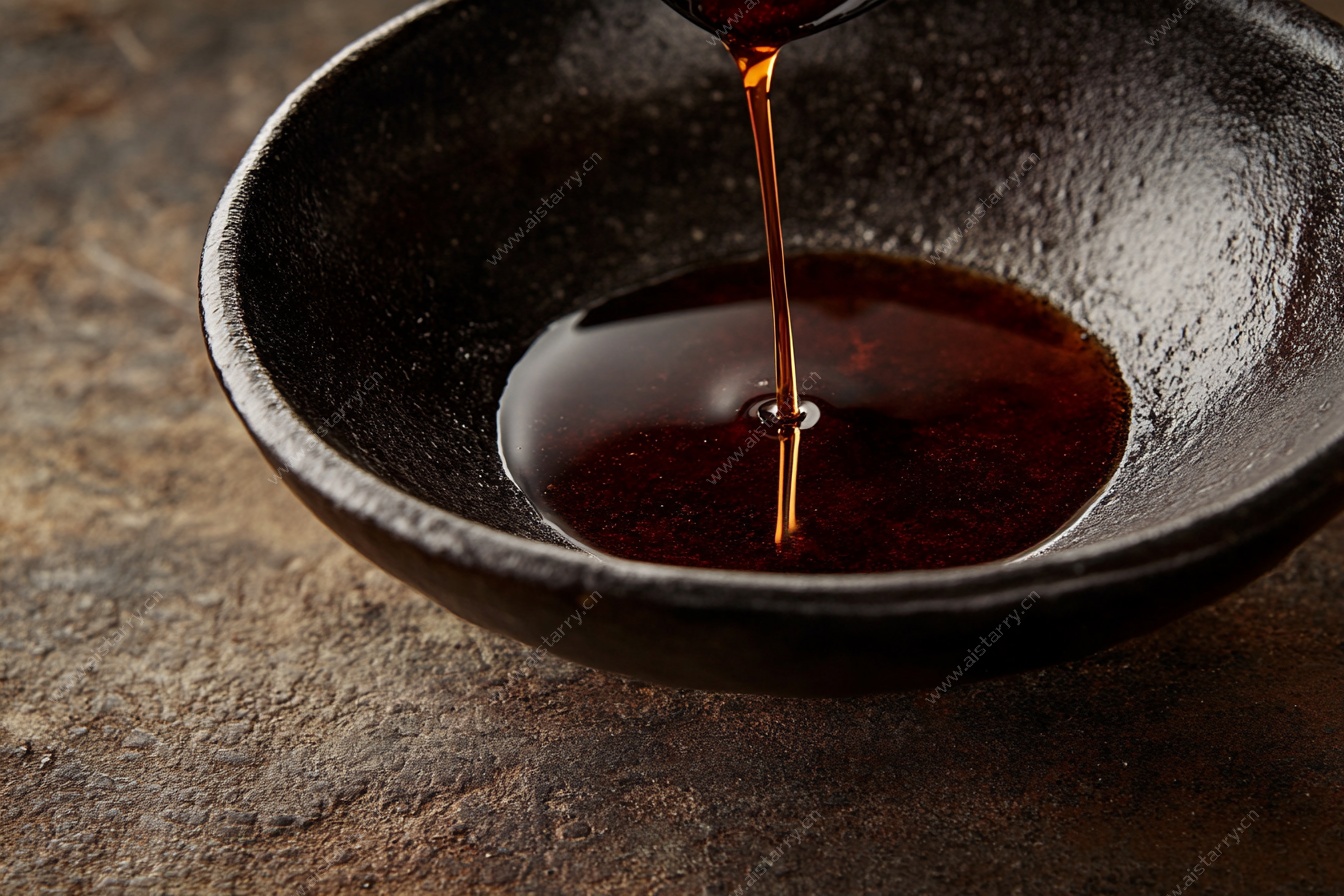 黑碗中酱油正缓缓倾注