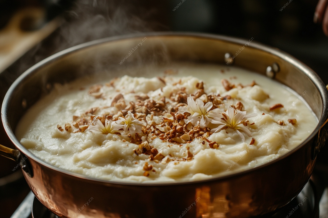 锅中美味奶羹撒坚果