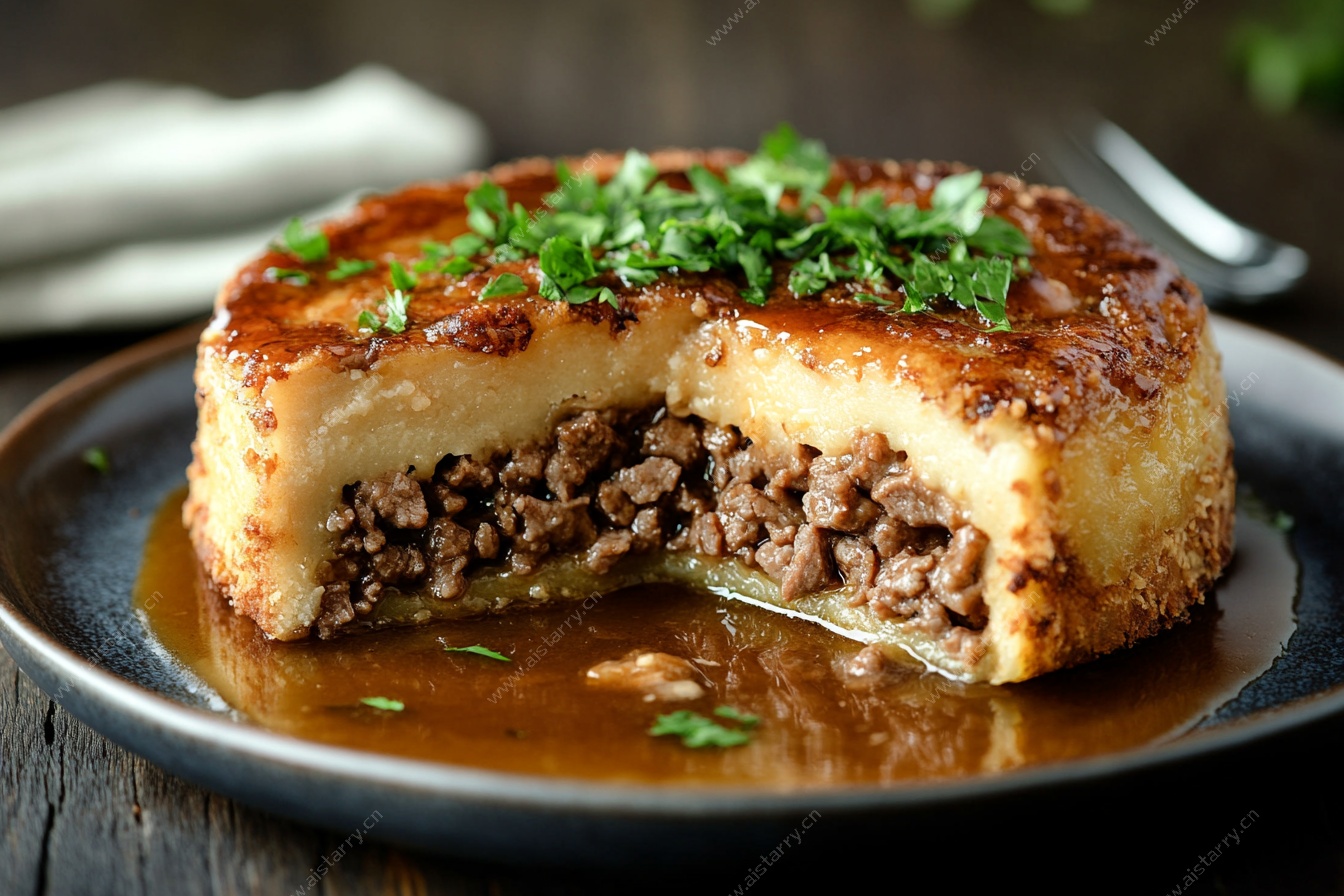 肉馅芝士蛋糕切片特写
