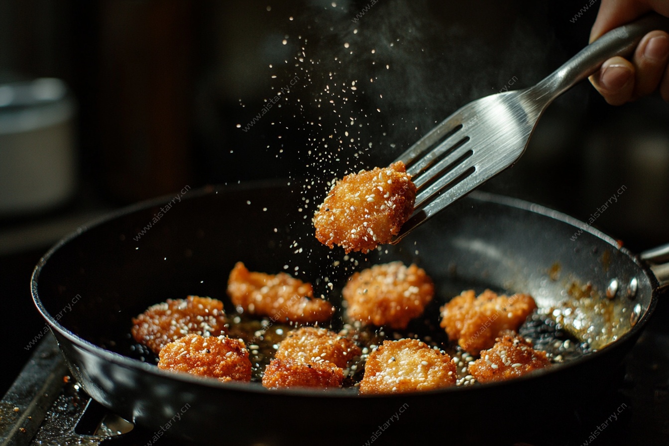 煎炸美味鸡块瞬间