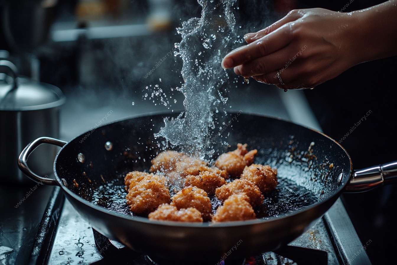 锅中油炸香脆小食瞬间