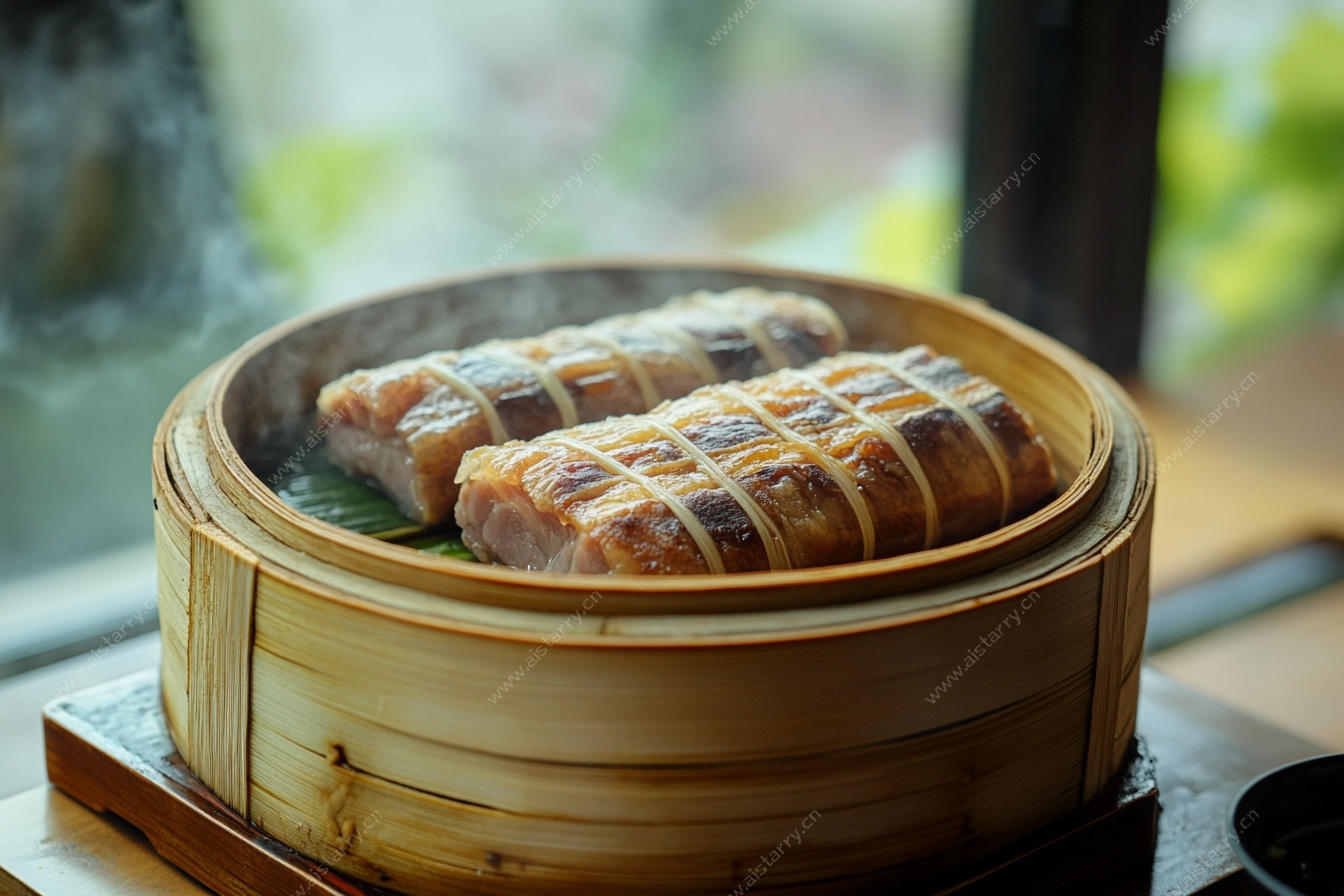 竹蒸笼里的美味叉烧包