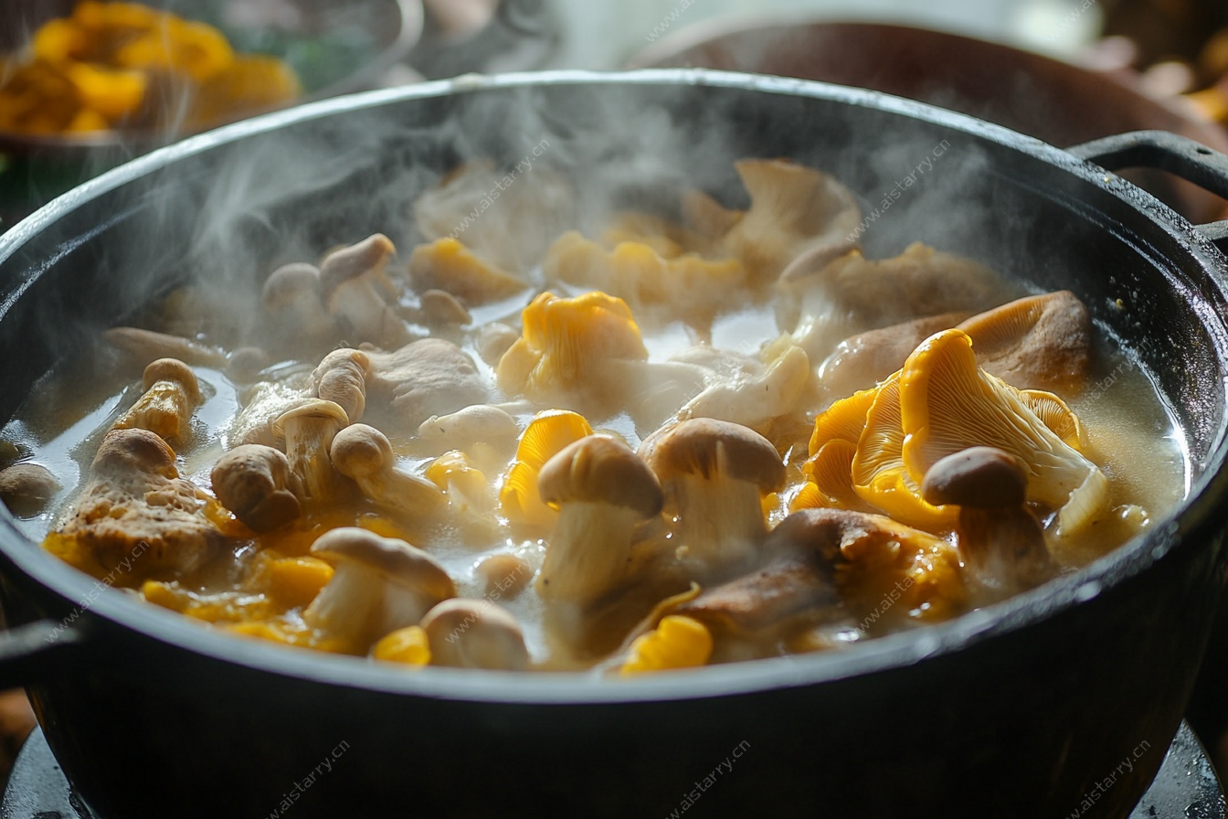 热气腾腾的蘑菇汤锅
