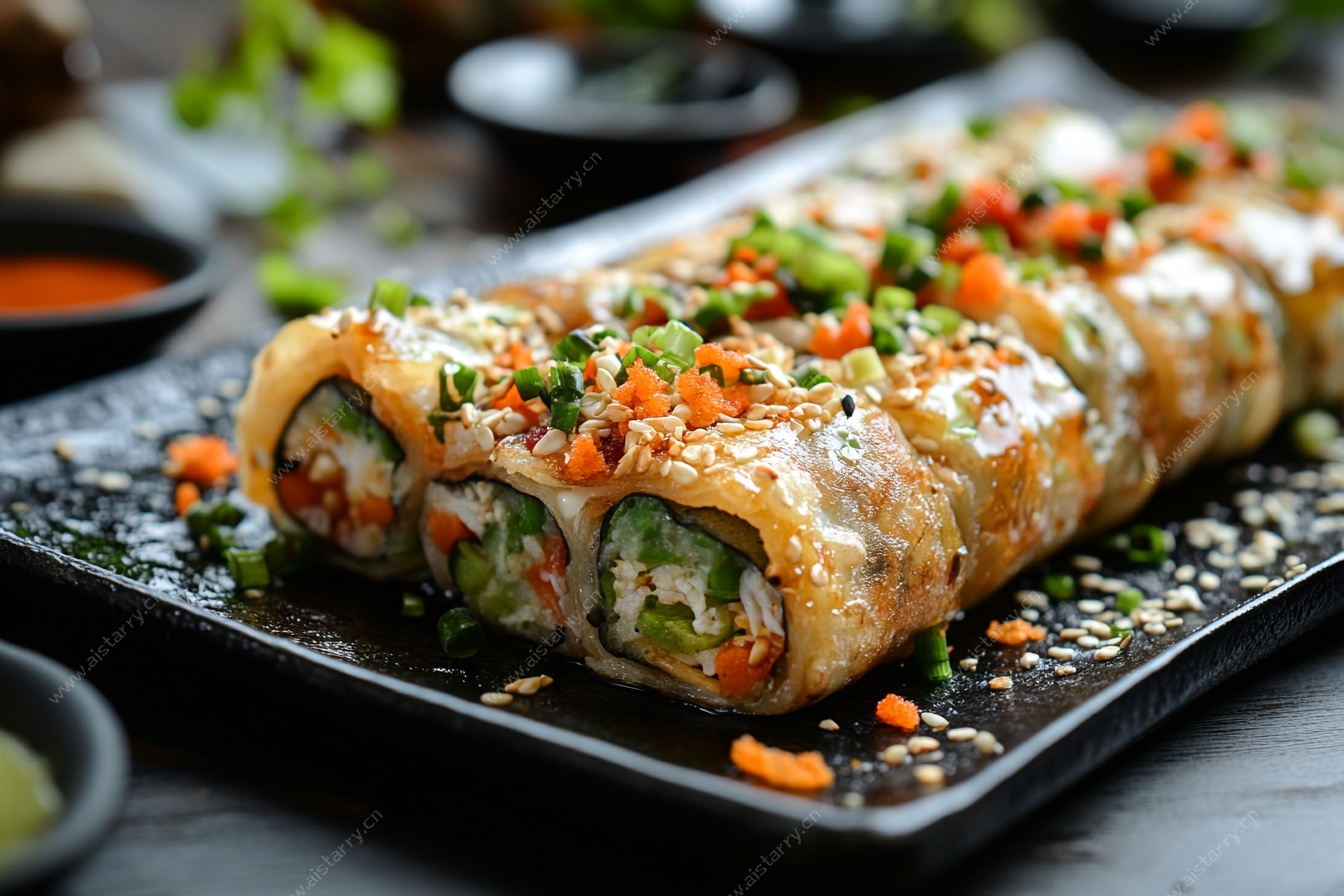 美味蔬菜春卷摆拍图