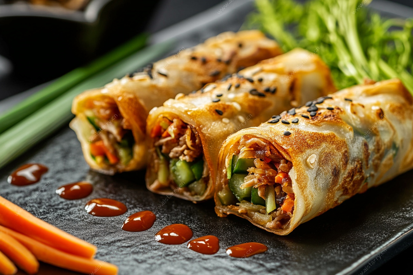 美味蔬菜肉馅煎饼卷