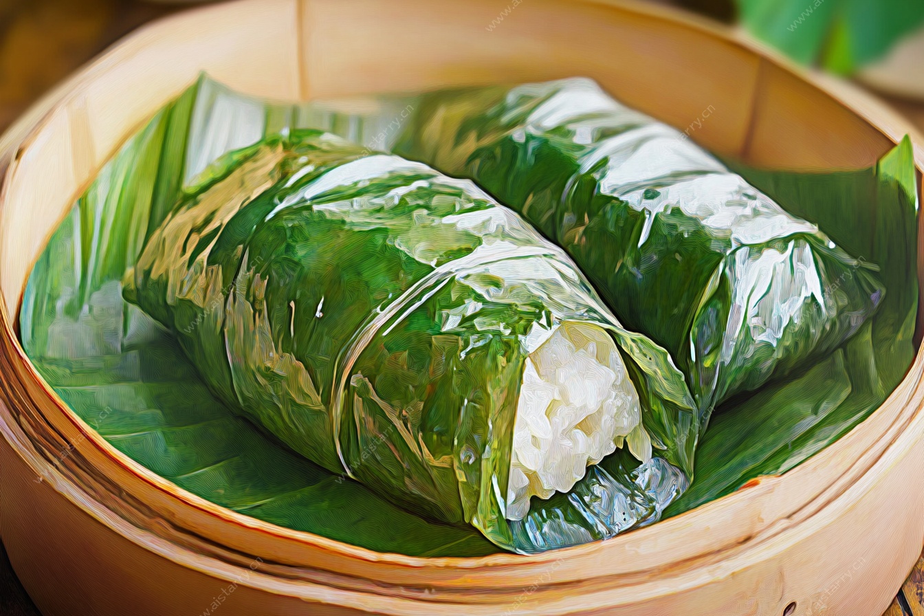 竹叶包裹糯米蒸食