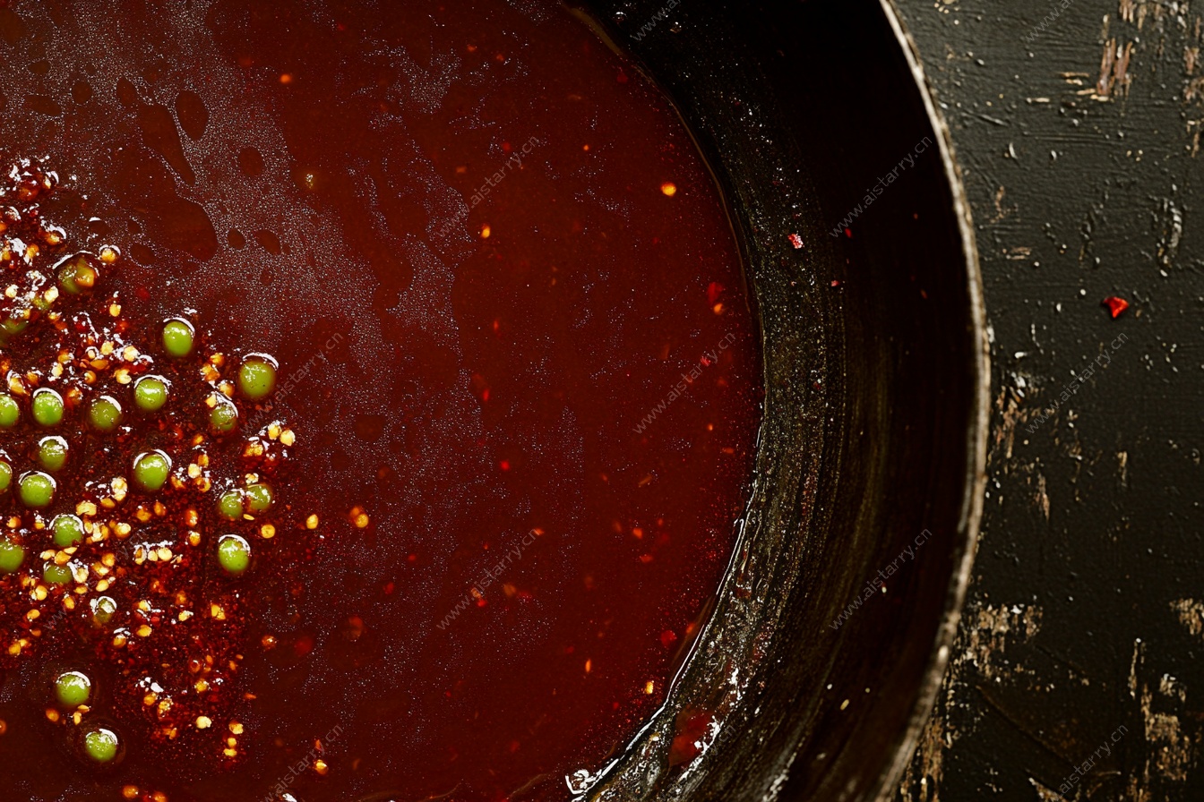 浓郁红汤配翠绿豌豆