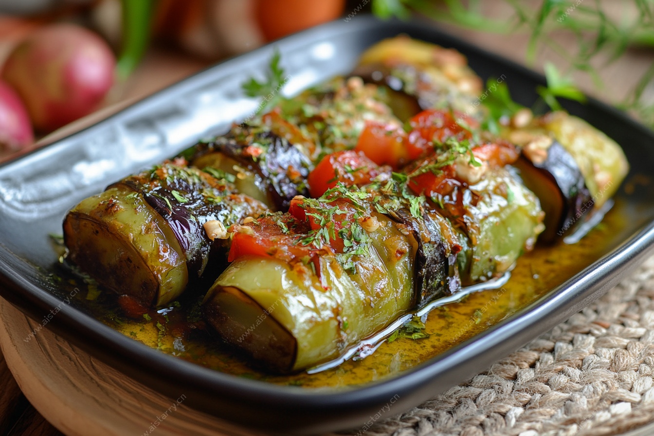 烤茄子配番茄香草