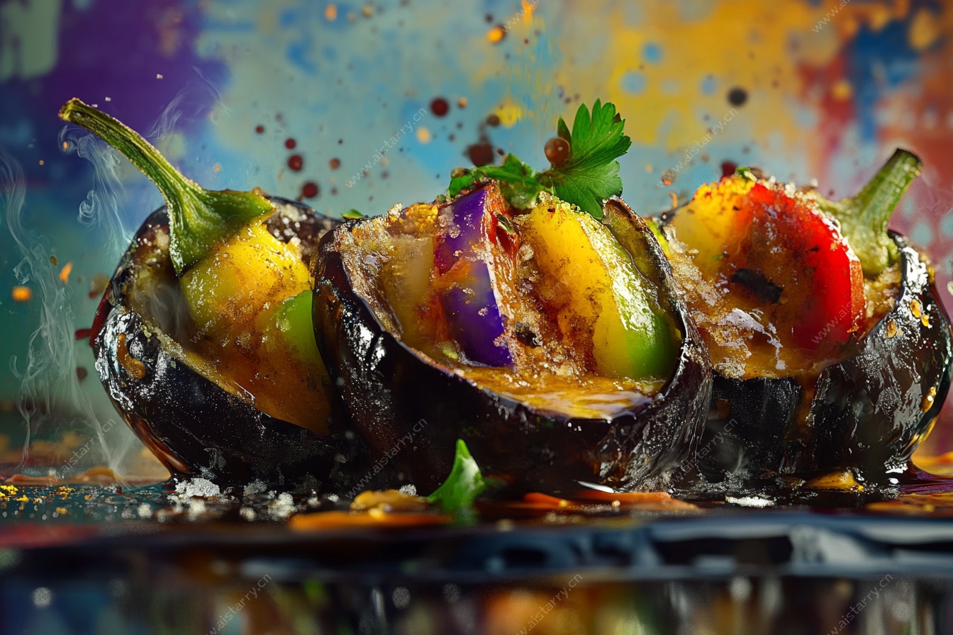 美味烤酿茄子 色彩诱人