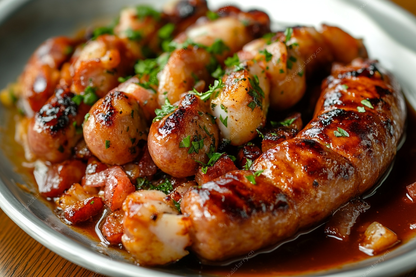 烤香肠配小土豆美食图