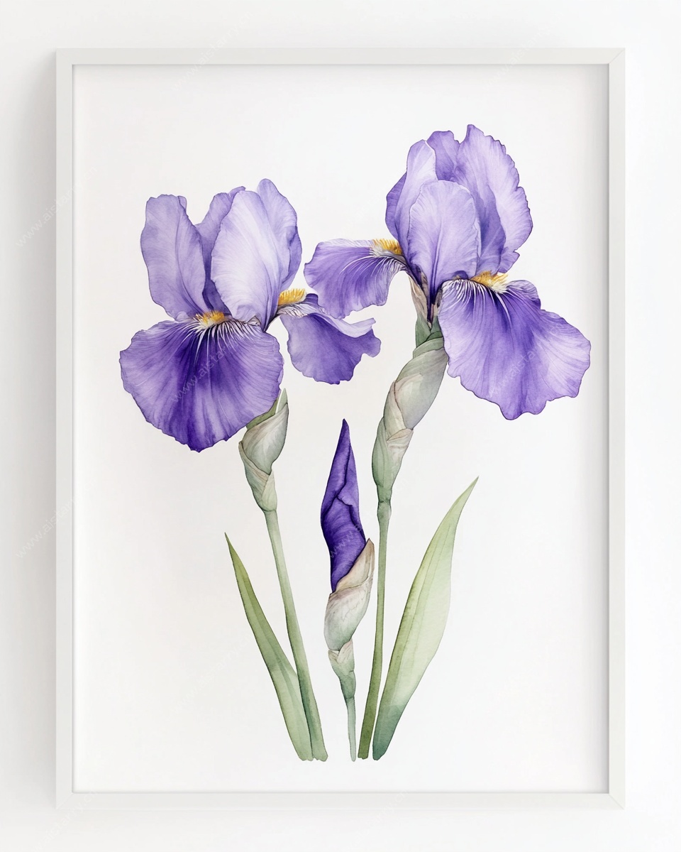 紫色鸢尾花水彩装饰画
