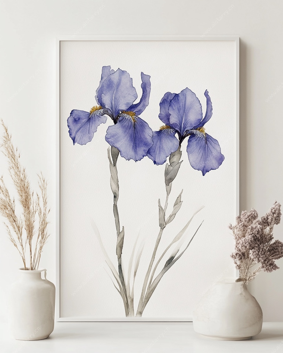 蓝鸢尾水彩画装饰画