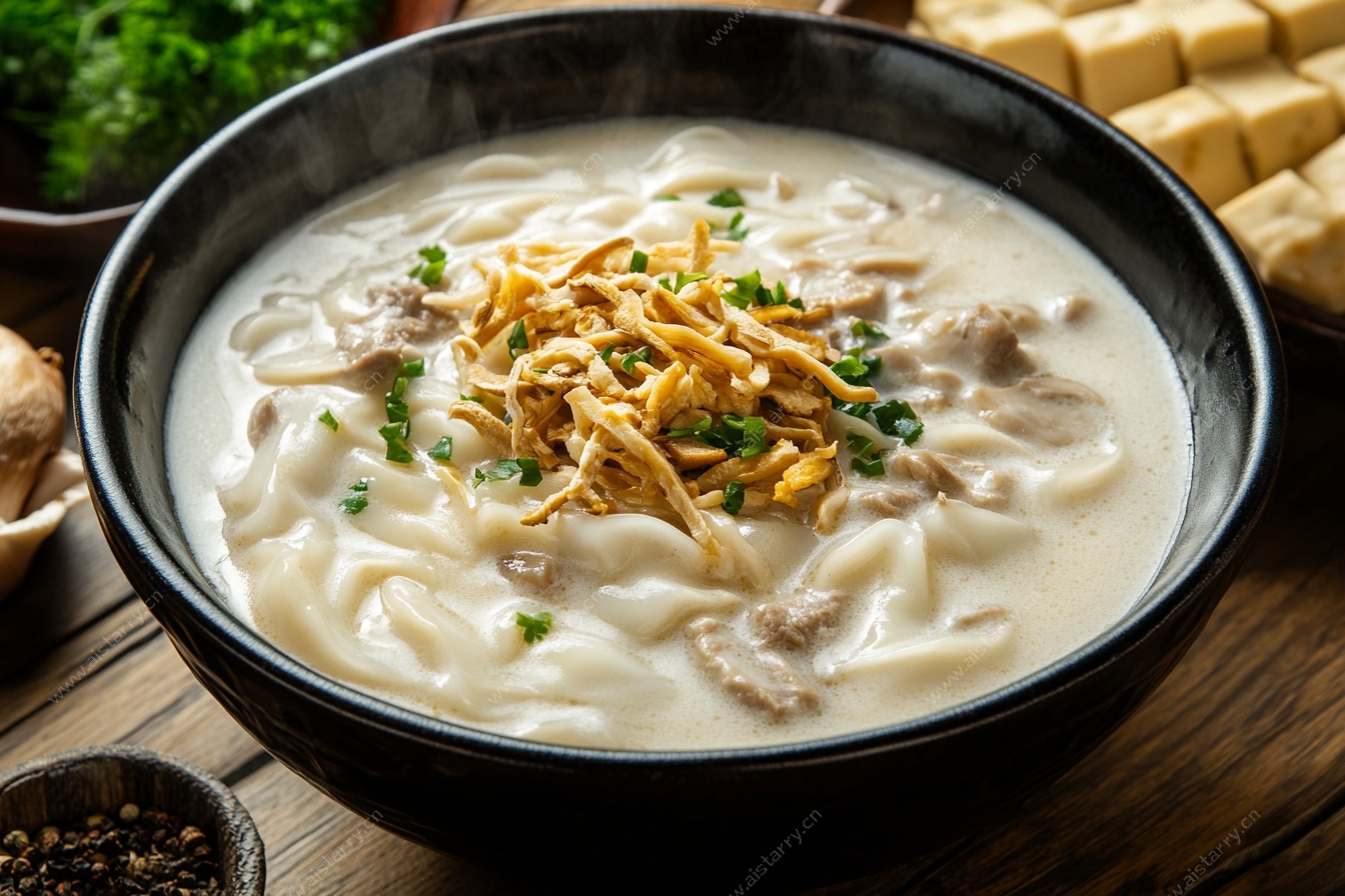 浓香奶白色羊肉汤面