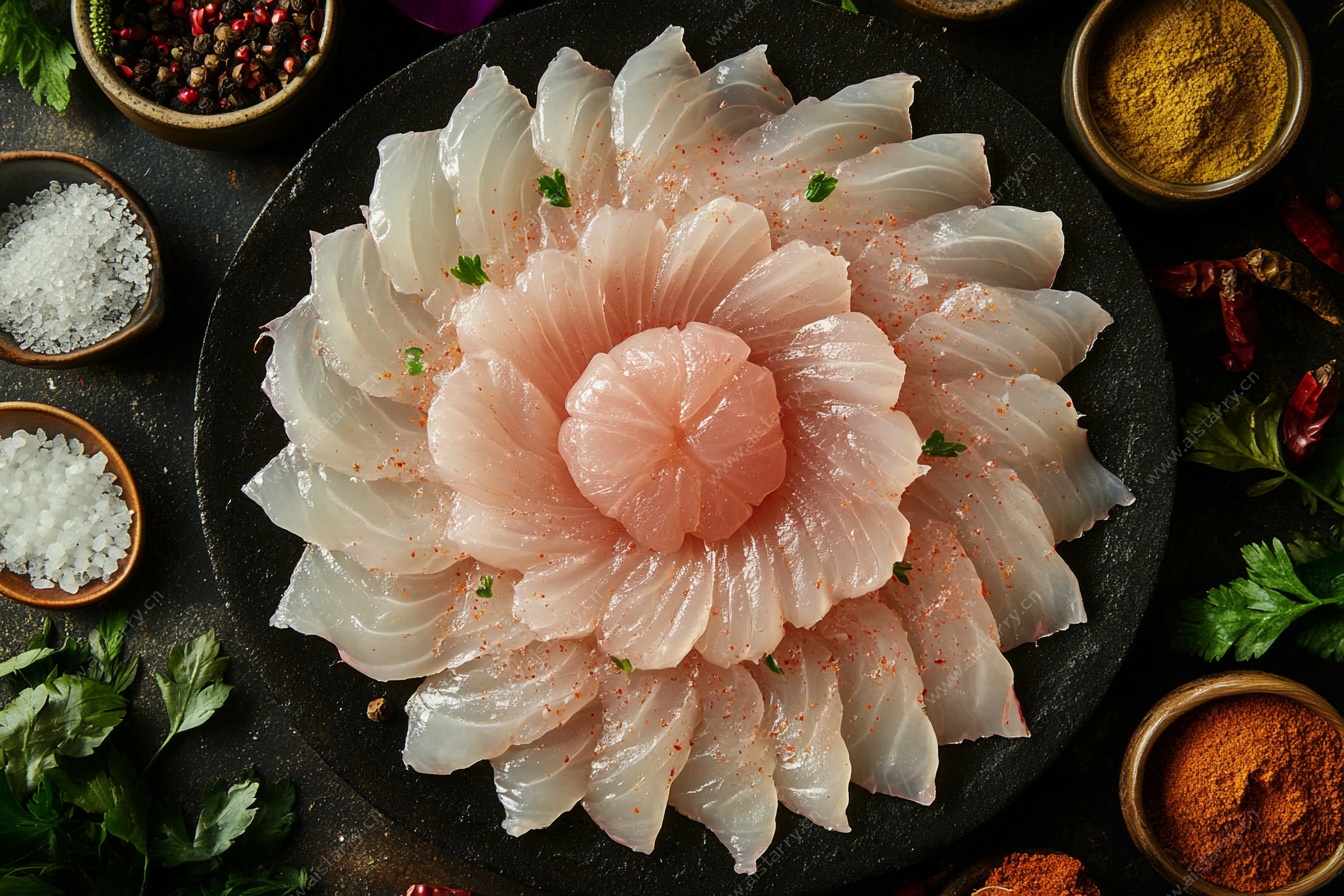 精美摆盘的生鱼片料理