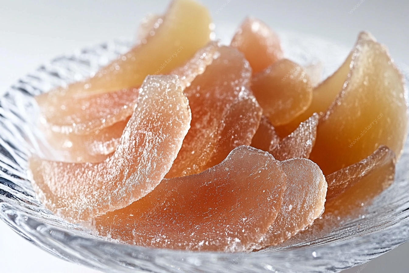 晶莹桃脯摆于玻璃盘