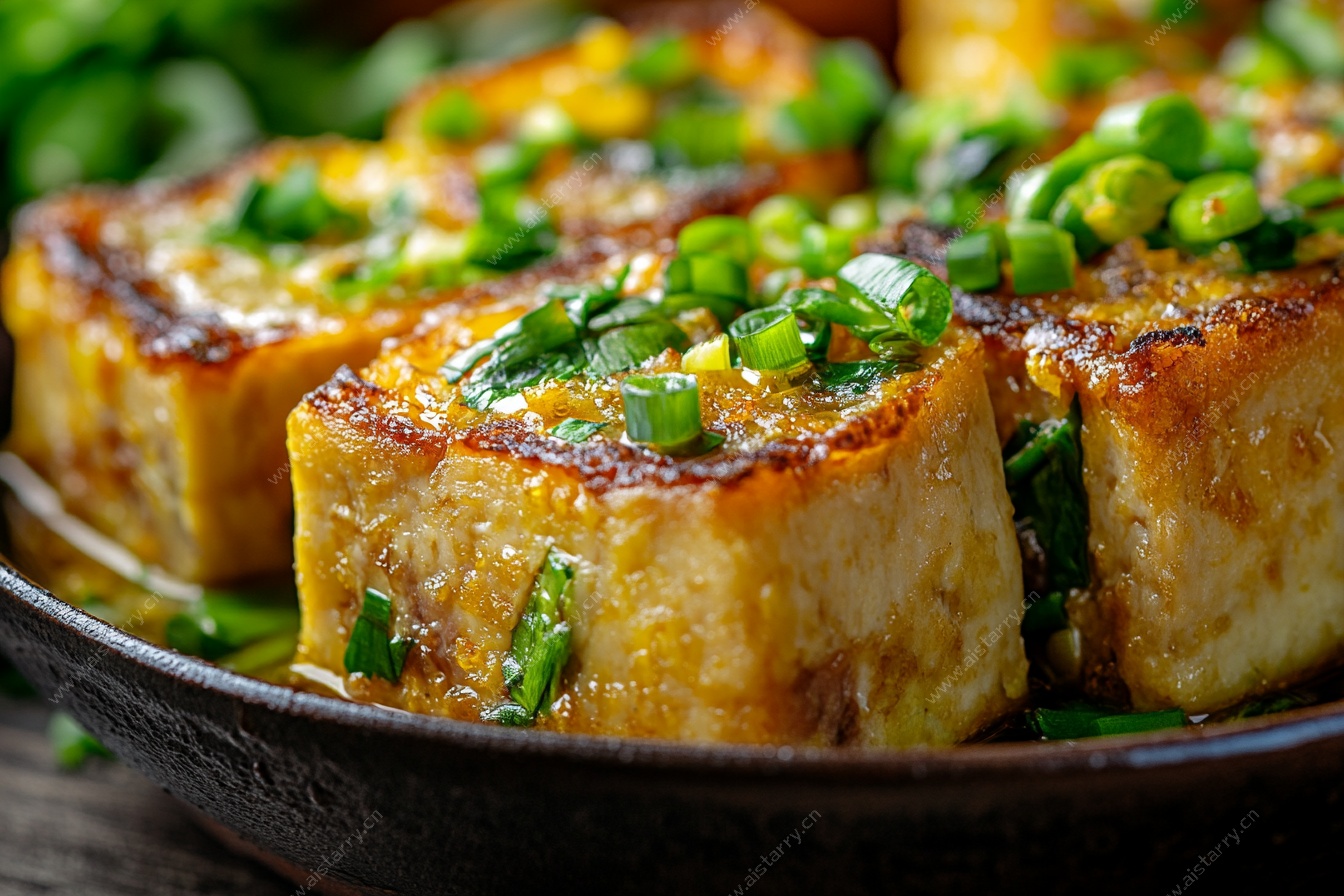 香煎豆腐撒葱花