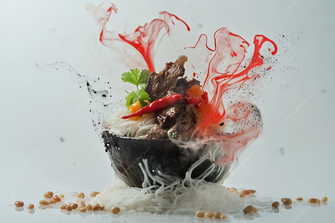 牛肉米线创意飞溅画面