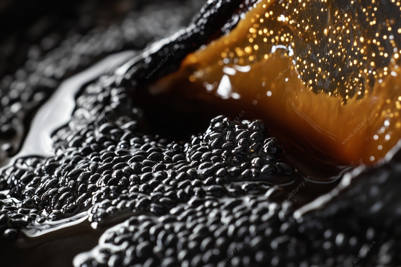 黑松露特写与金色液体