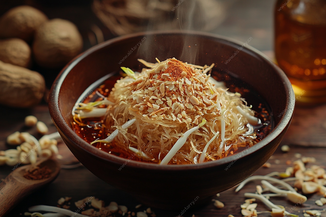 香辣凉拌粉丝美食特写