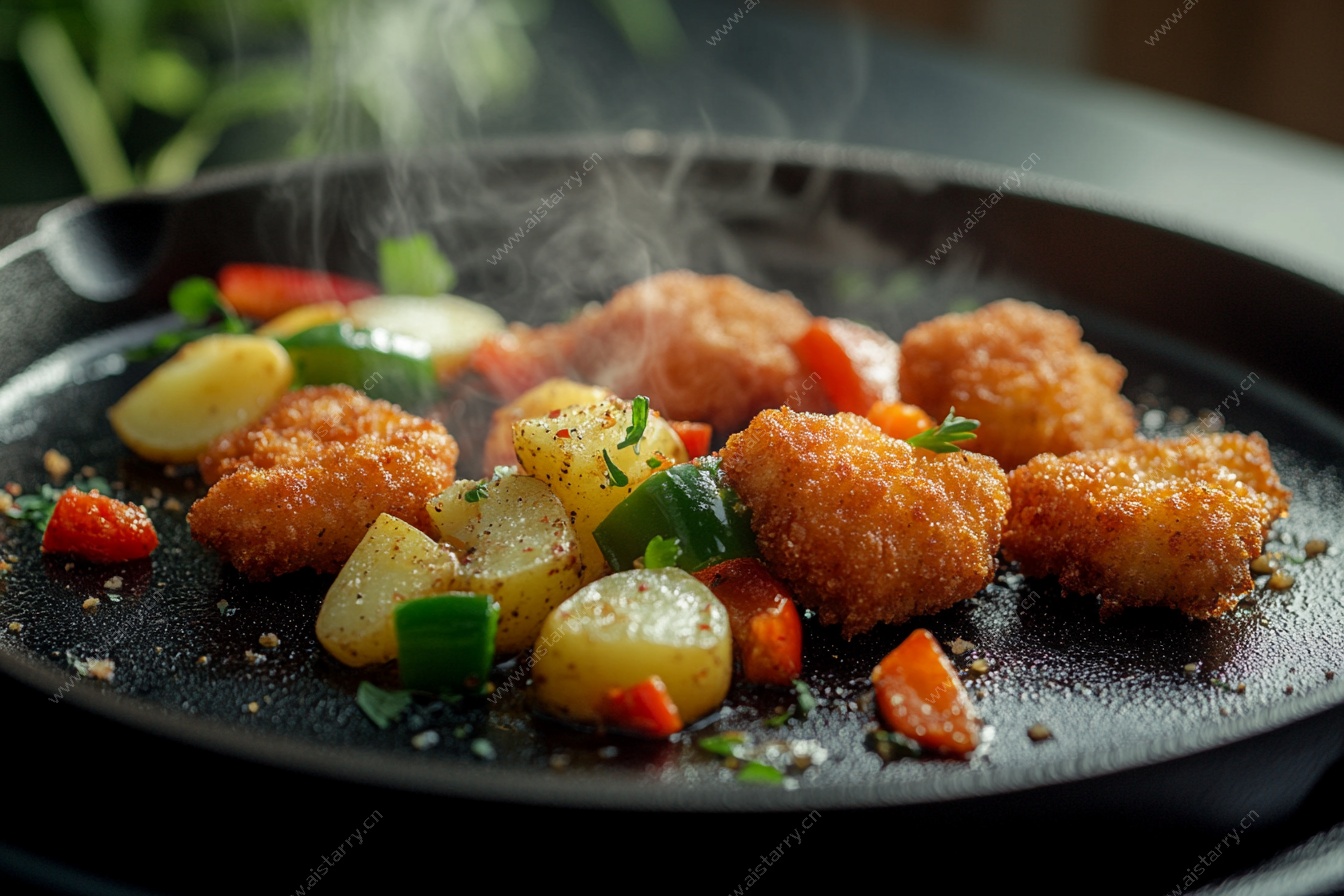 香煎炸鸡块配多彩时蔬