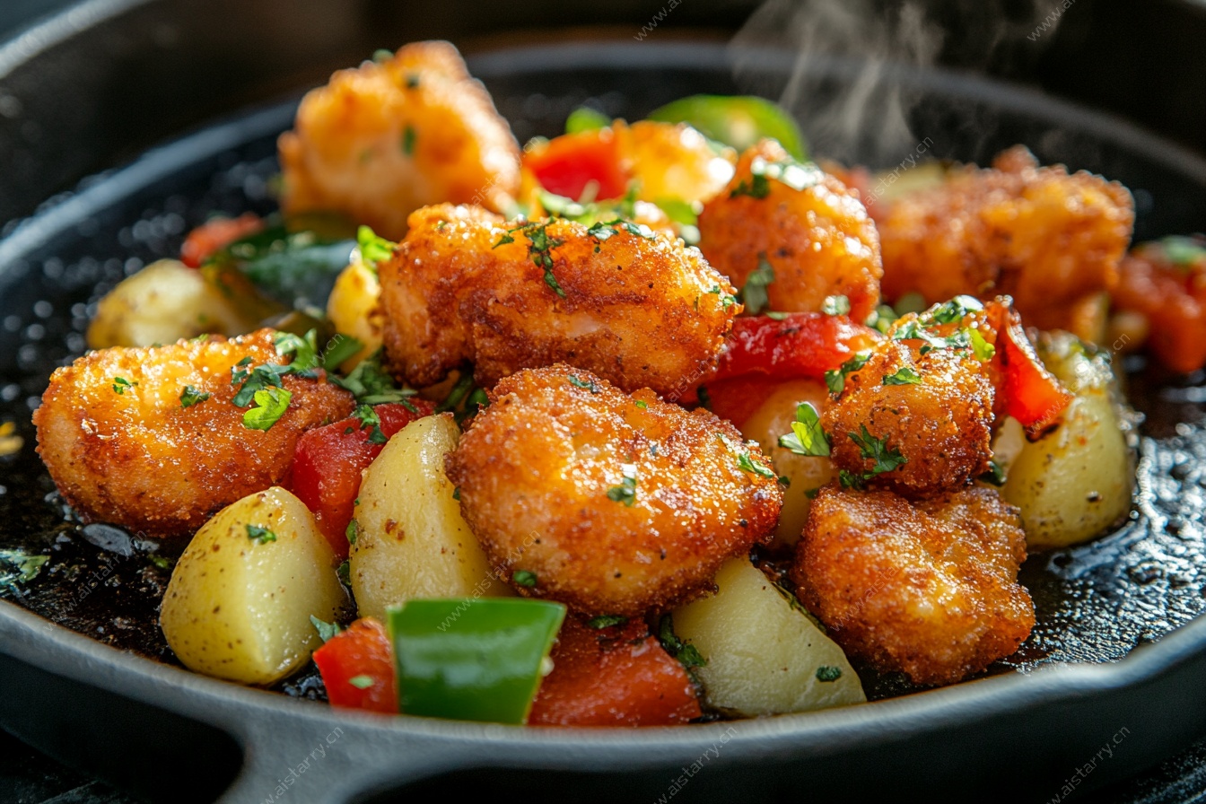 香煎虾仁配时蔬