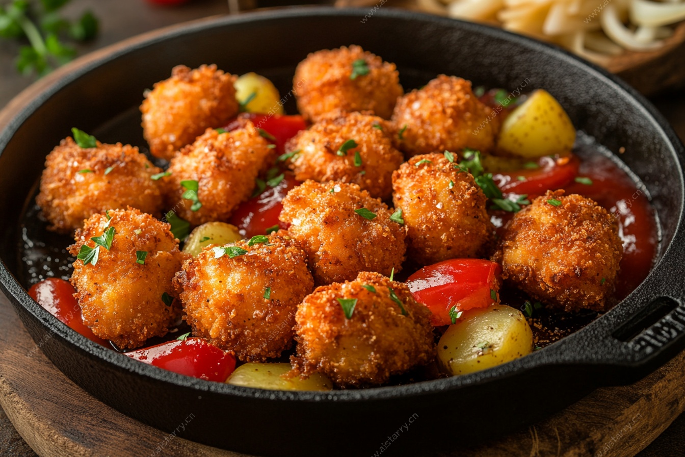 香煎黄金肉丸配彩蔬