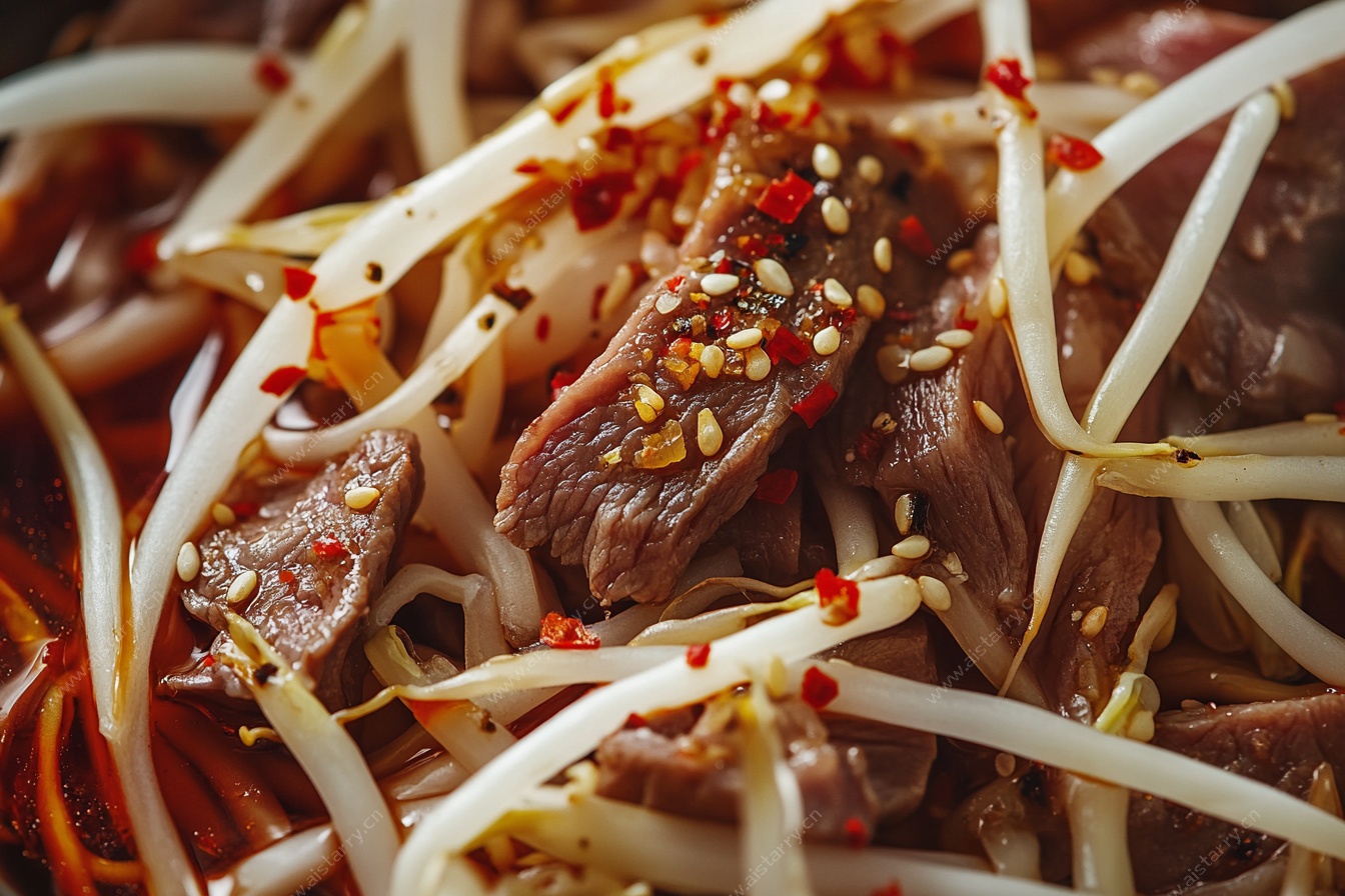 红油牛肉拌豆芽美食图