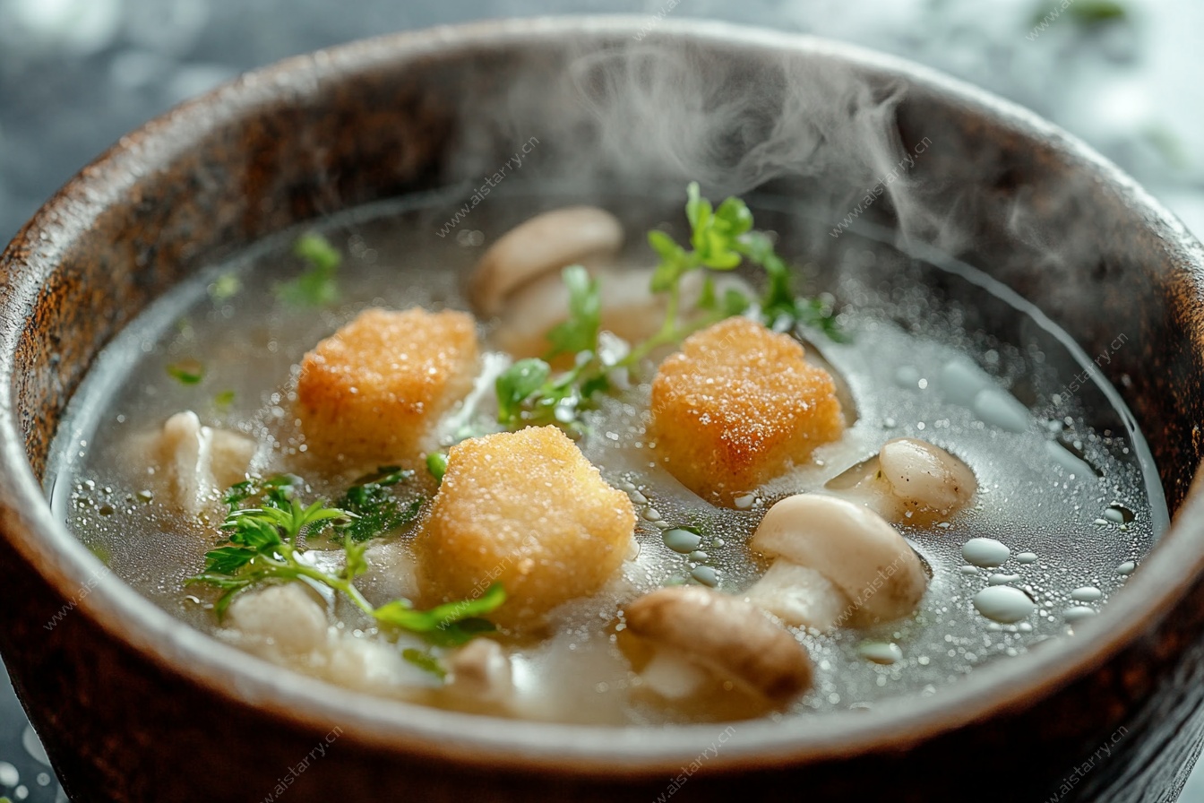 海鲜浓汤配香脆面包丁