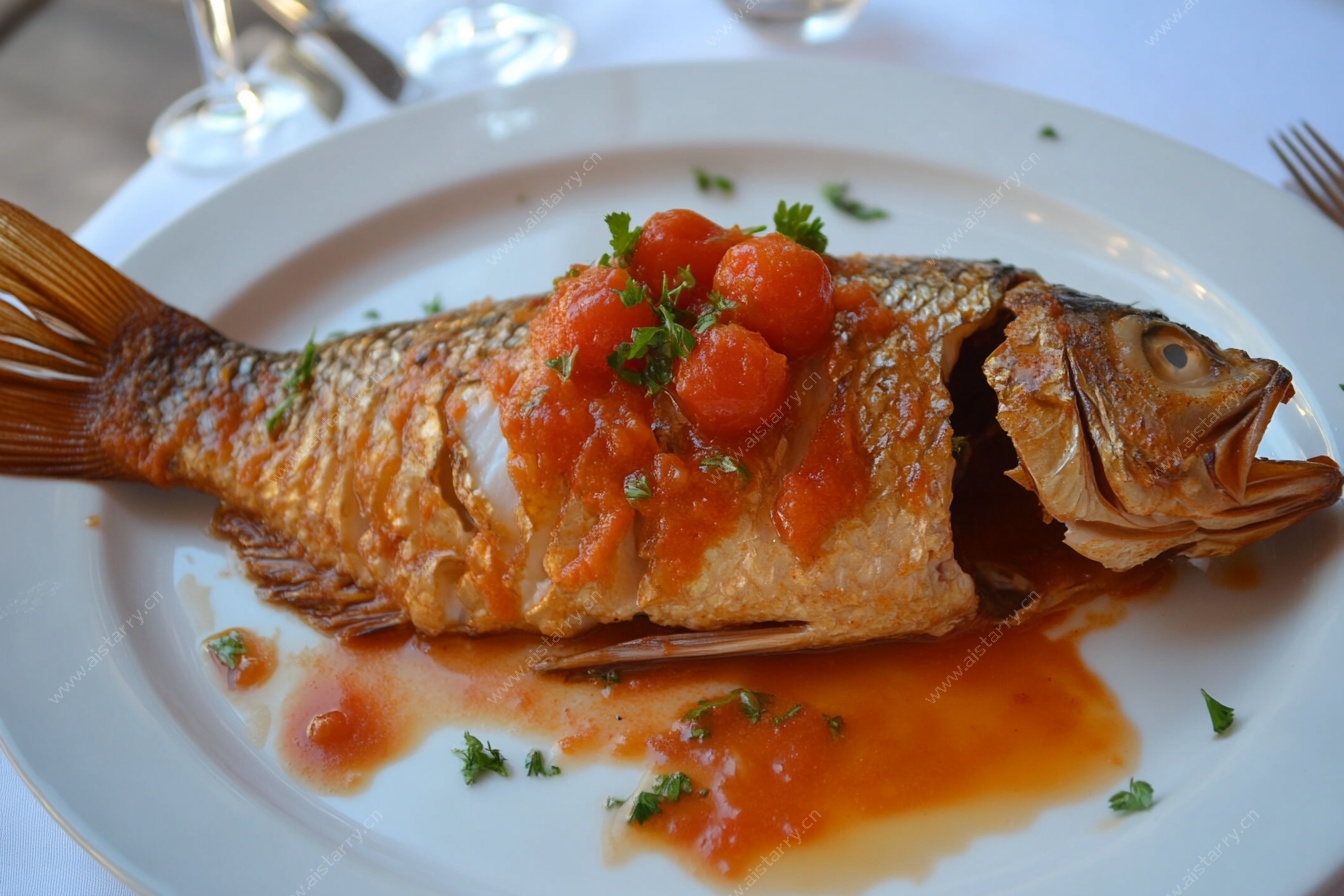 香煎全鱼配番茄酱汁