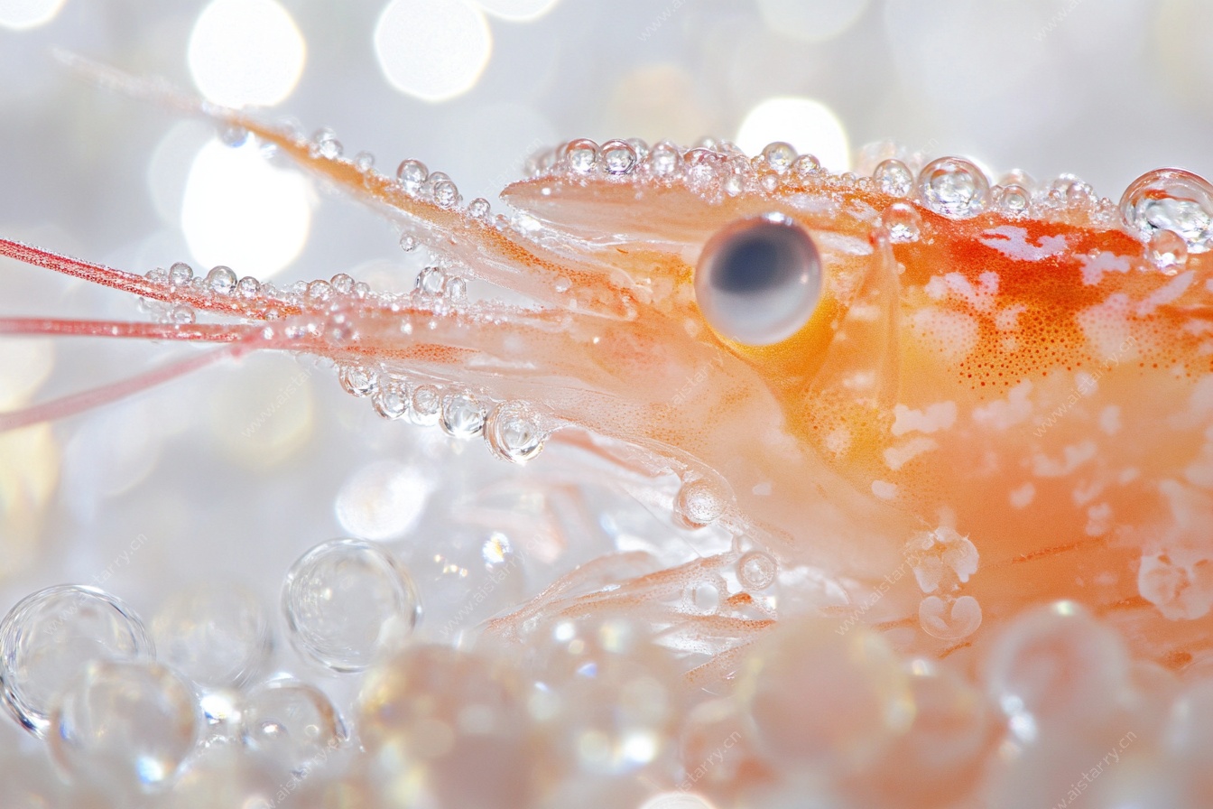 晶莹水珠覆盖的鲜活虾