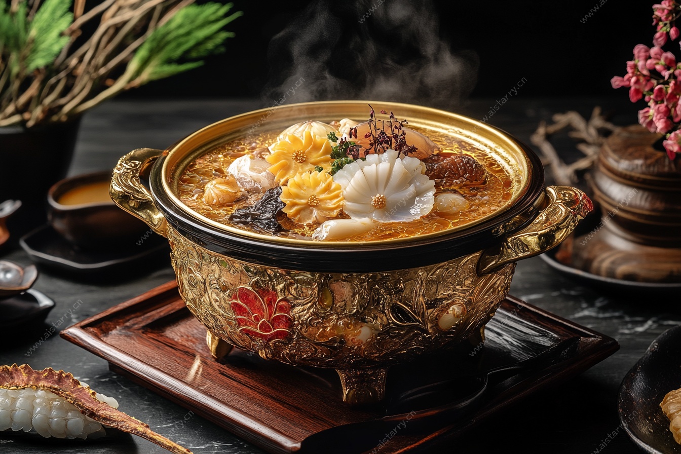 金锅盛载豪华海鲜汤品