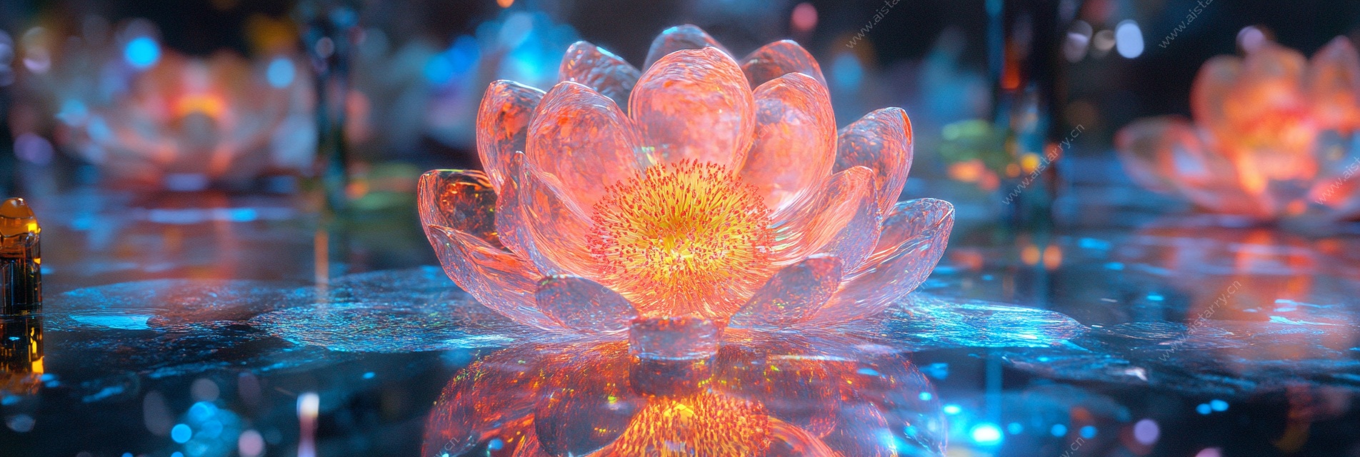 梦幻发光莲花水中绽放