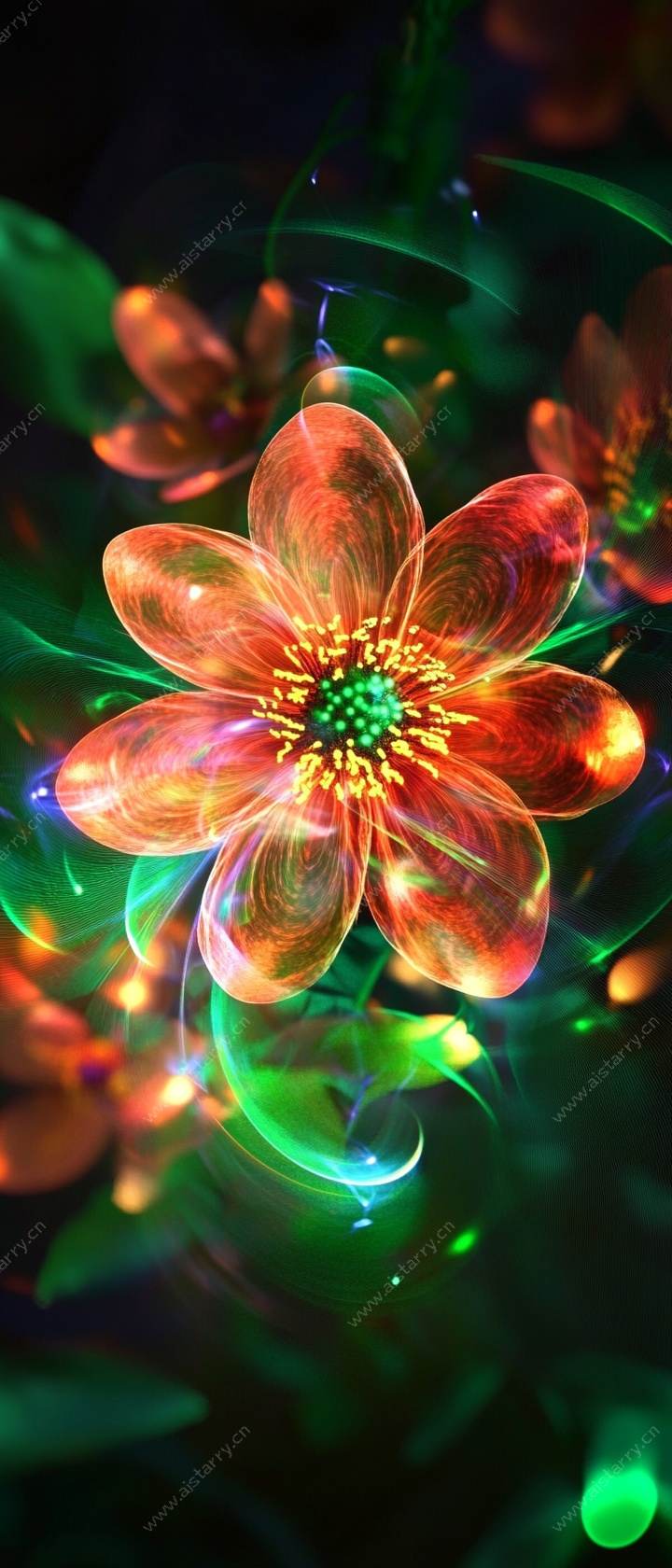 梦幻炫彩发光花朵图案