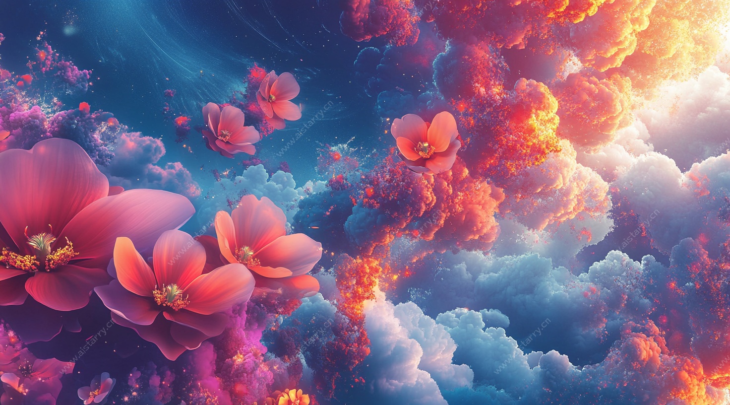 梦幻云端绽放绚烂花朵