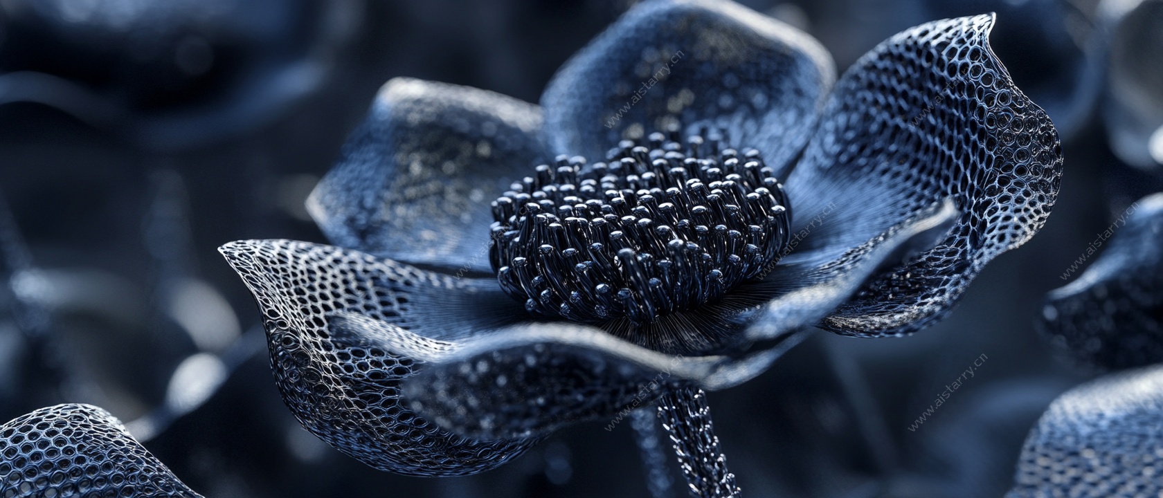 金属质感蓝色花朵特写