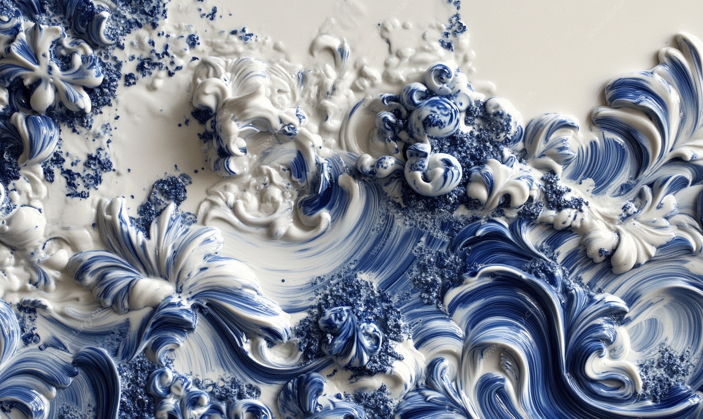 蓝白立体花纹装饰图案