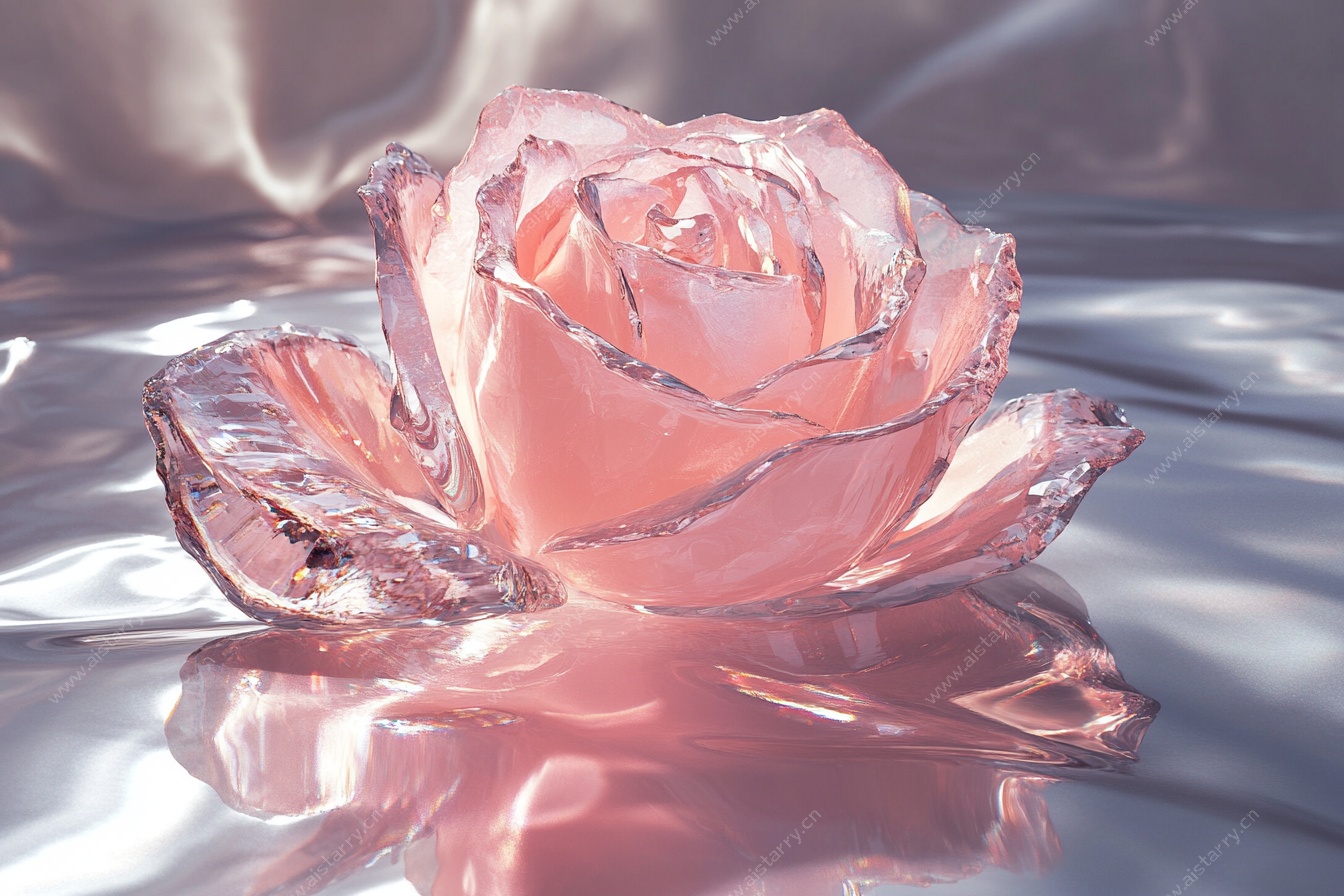 粉色透明水晶玫瑰花