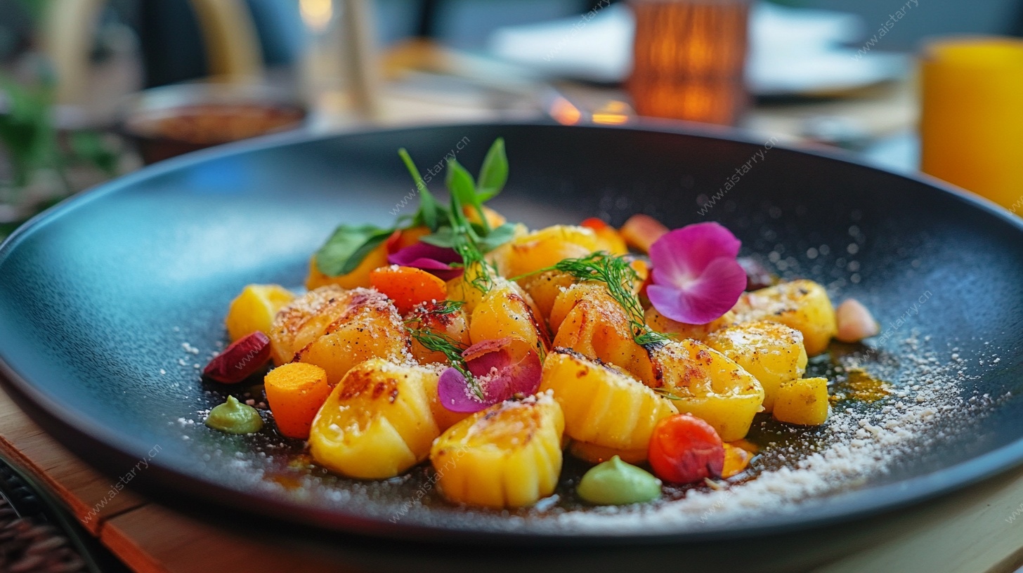 精致摆盘的多彩意式面食