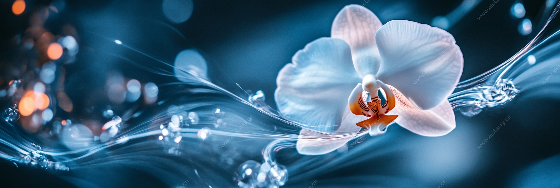 梦幻蓝调兰花水滴背景图