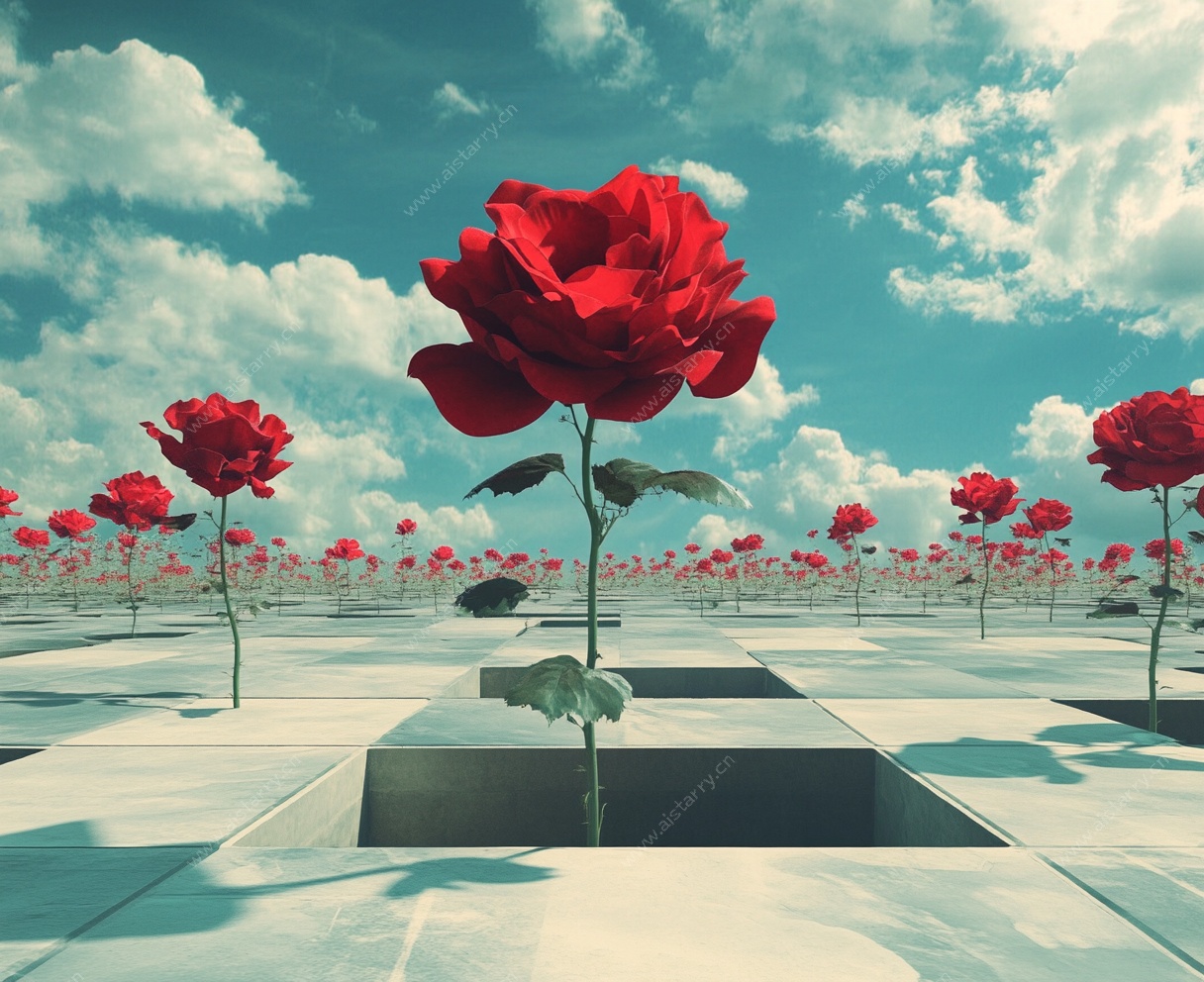 梦幻红玫瑰的超现实景观