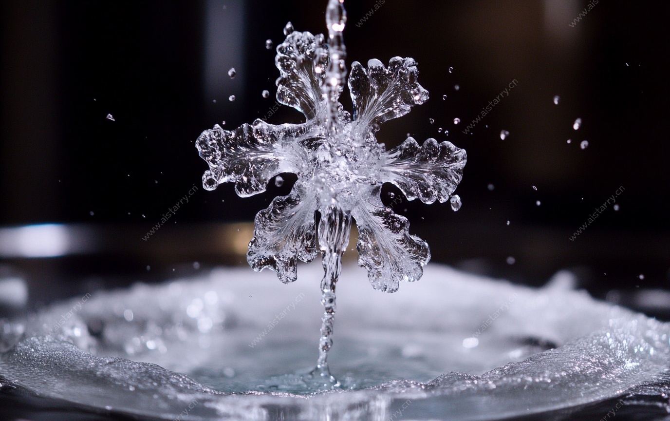 雪花入水瞬间特写