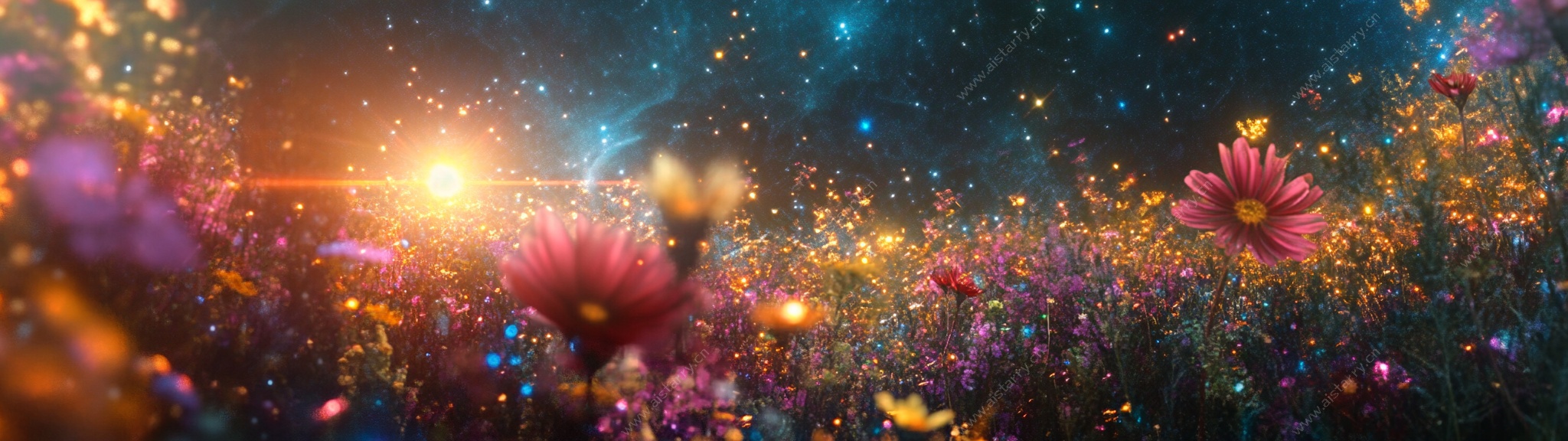 梦幻星空下的繁花盛景