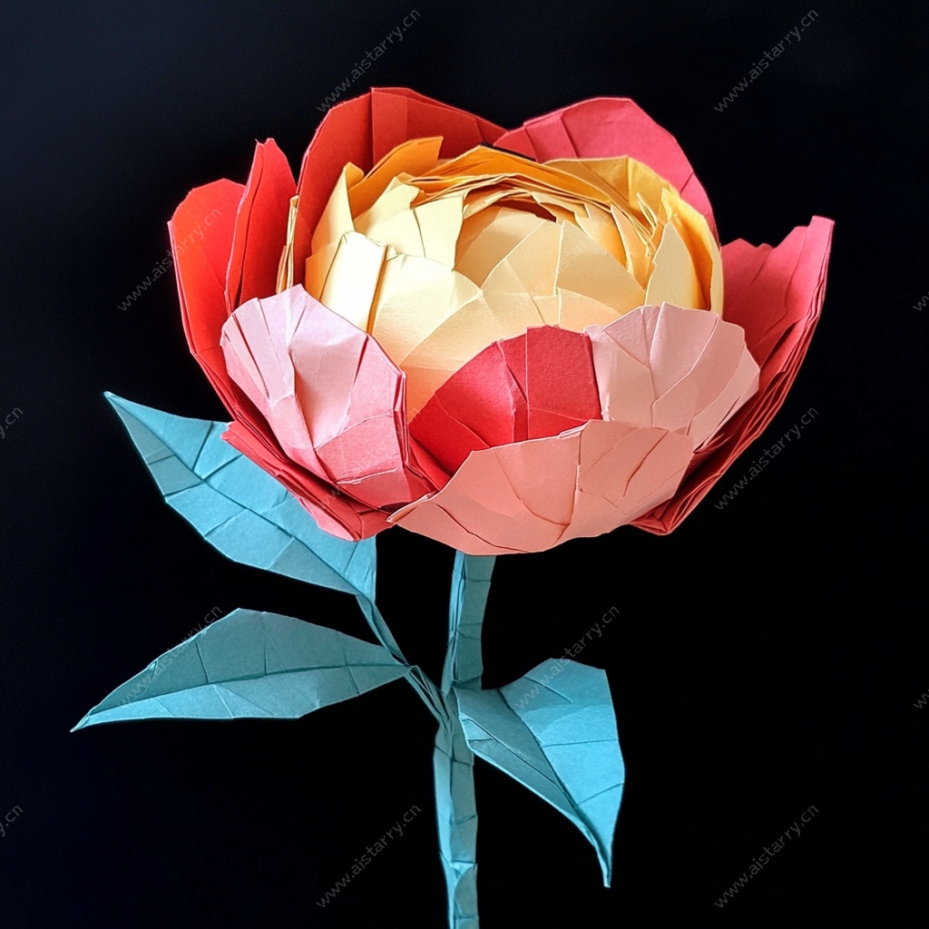 手工折纸牡丹花艺术作品