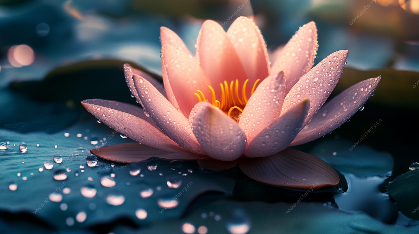 梦幻粉睡莲 水珠点缀